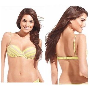 Bar 111 Striped Yellow & Tan Bikini Top Size Small